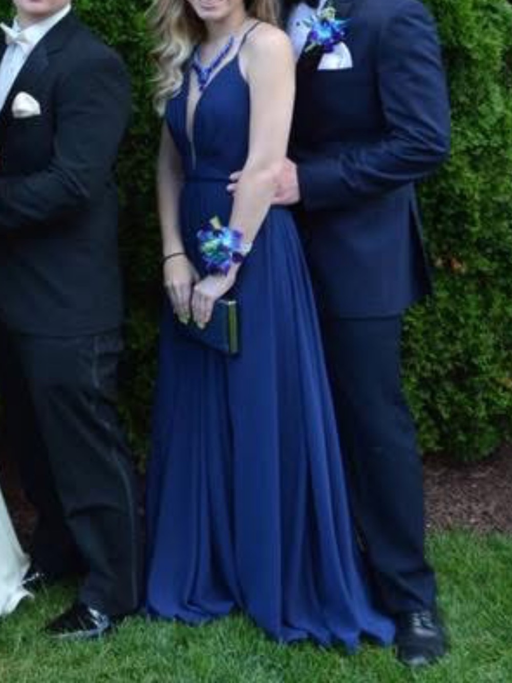 Navy Blue Evening Gown w Lace-Up Back